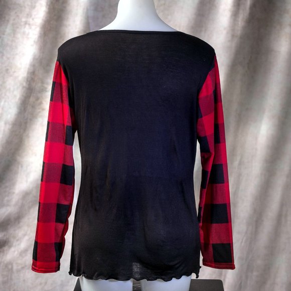 NWT  ❤️Black & Red Buffalo Check 'XOXO' Long-Sleeve Tee - 2X - Picture 4 of 4